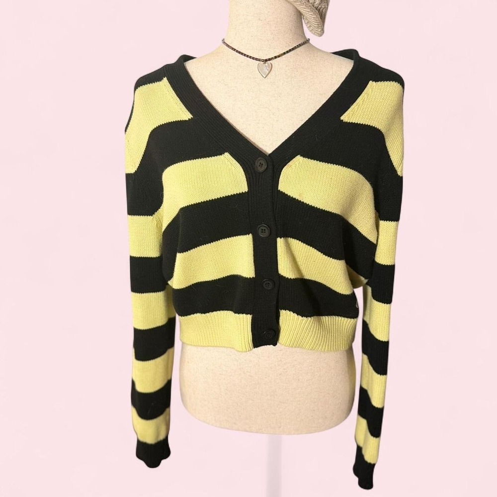 Calvin Klein Jeans Striped Knit Cardigan Yellow Black Vintage 90s Oversized S